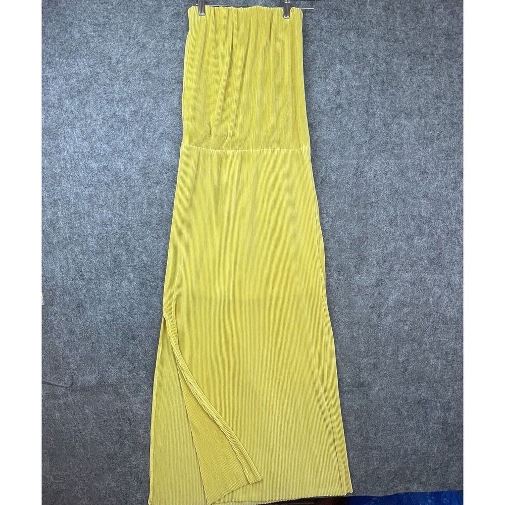 Reset by Jane Dress Women Medium Mustard Gold Accordion Pleated Retro Maxi Slit